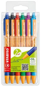 Bolígrafo retráctil ecológico recargable STABILO pointball - Estuche con 6 colores