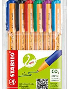 Bolígrafo retráctil ecológico recargable STABILO pointball - Estuche con 6 colores