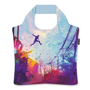 ecozz Jump by Tithi Luadthong - Bolsa de la compra plegable con cremallera, reutilizable, bolsa de mano, bolsa de playa, bolsa de la compra, bolsa de la compra ecológica