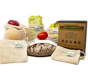Juego de 6 Bolsas para Frutas y Verduras | 100% Algodón Orgánico – Certificado Gots | Indicación de Peso de Tara | Muy Resistente – Redes de la Compra Reutilizables | Red de Frutas – Zero Waste
