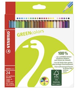 Lápiz de color ecológico STABILO GREENcolors - Fabricado con madera certificada FSC - Estuche con 24 colores