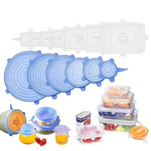 Tapas de Silicona Elásticas, 12 Tapas Rectangulares & Redondas Ajustables Silicona Cocina, Reutilizable Fundas para Alimentos Tapa Tazas, Boles, Lavavajillas, Refrigerador, Microondas, Horno